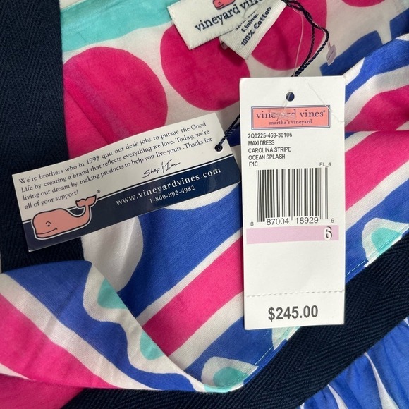 Vineyard Vines Carolina Maxi Dress 6 Ocean Splash NWT Cotton‎ Silk Lined Geo - Picture 4 of 14